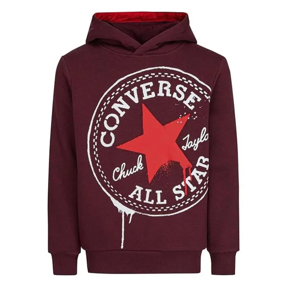 Converse Spray Hoodie Boys Small Red Graphic Print Long Sleeve Pullover RED594